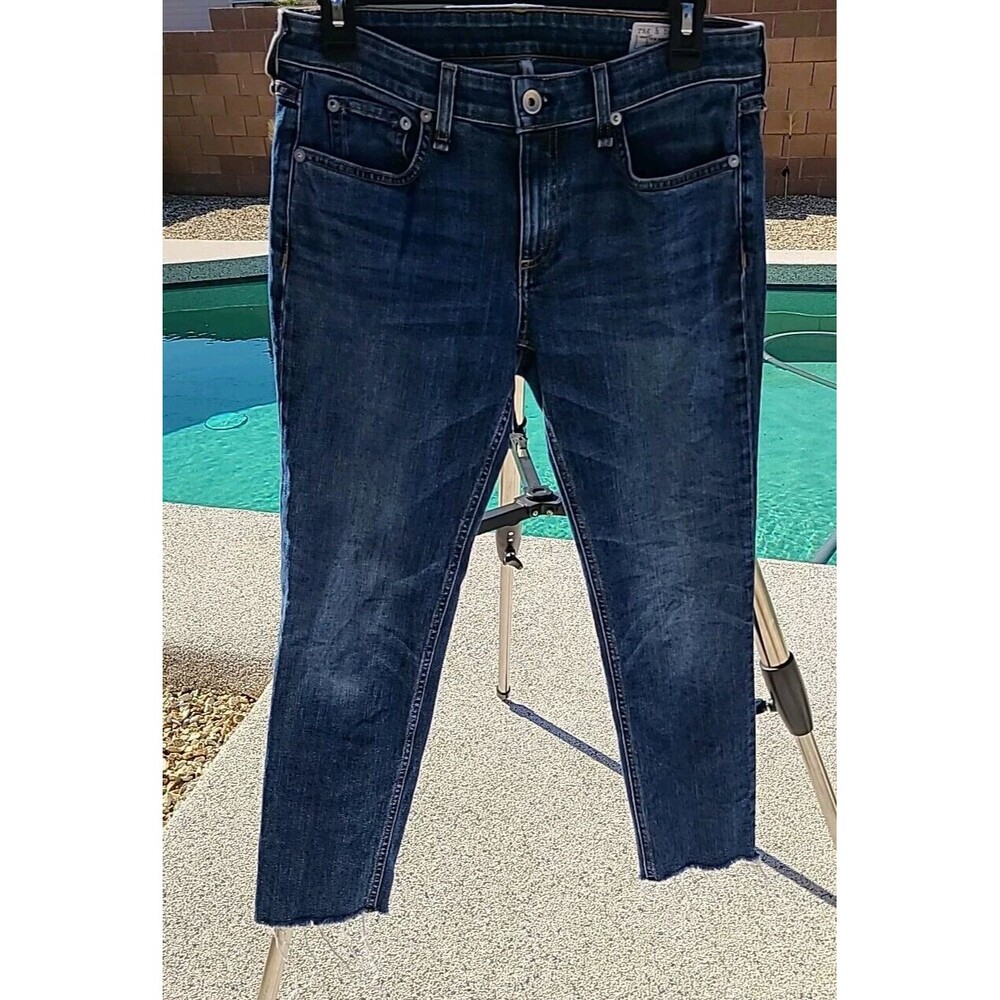 RAG & BONE Dre Low-Rise Slim Boyfriend Jeans Blue Raw Hem Mariposa Women's Sz 26
